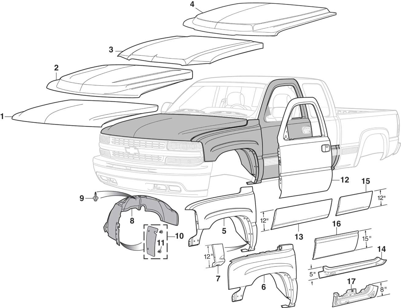 2004 chevy silverado body parts diagram