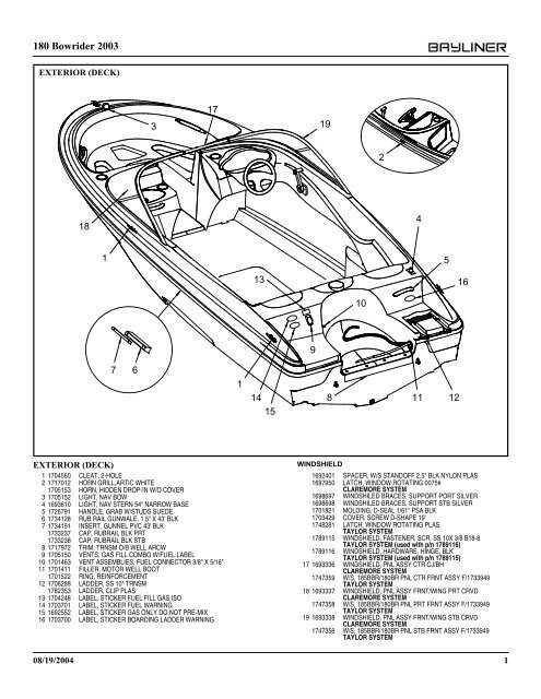 complete replacement bayliner parts diagram