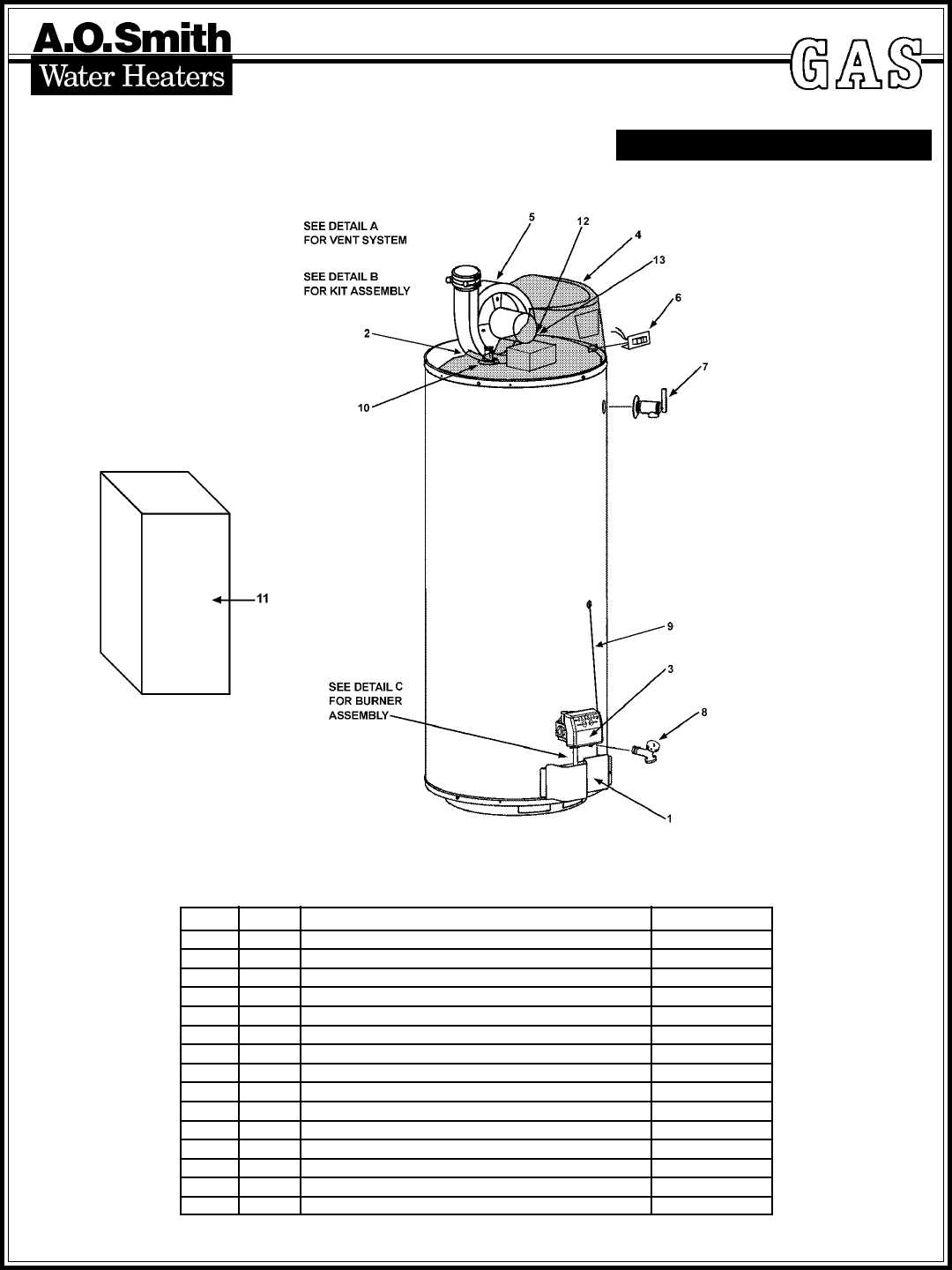 ao smith water heater parts diagram