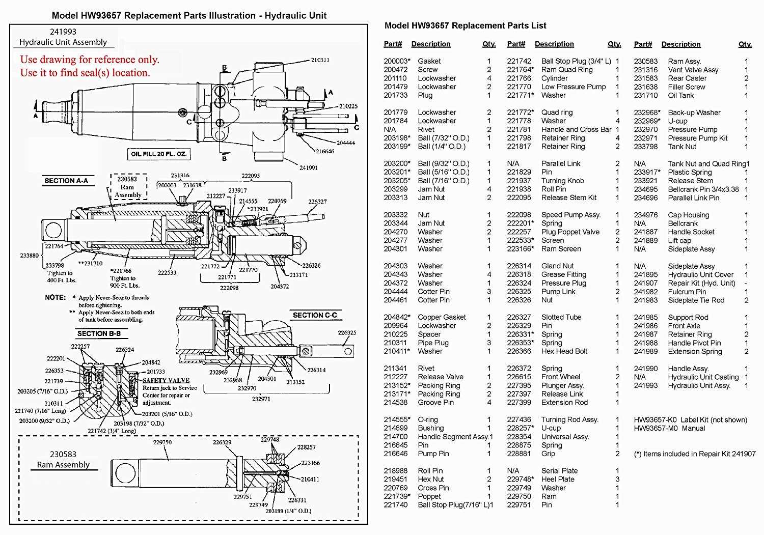 hein werner floor jack parts diagram