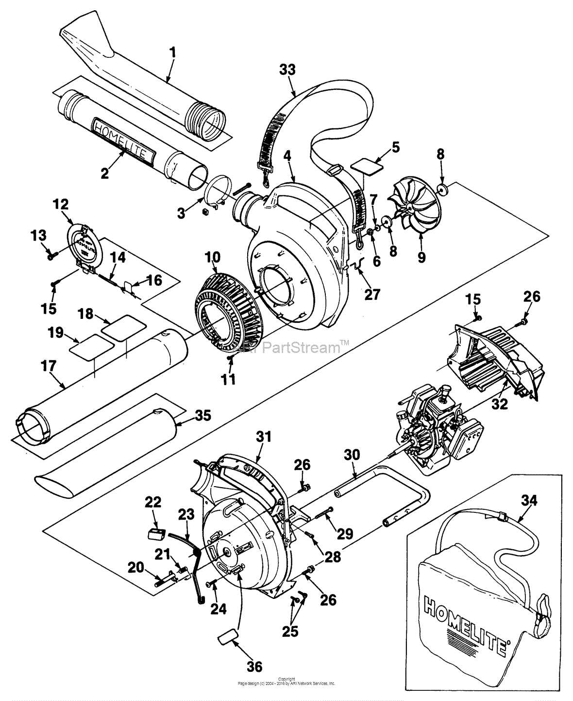 homelite leaf blower parts diagram