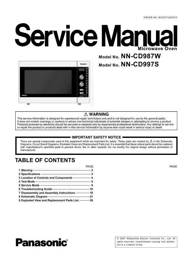 panasonic inverter microwave parts diagram