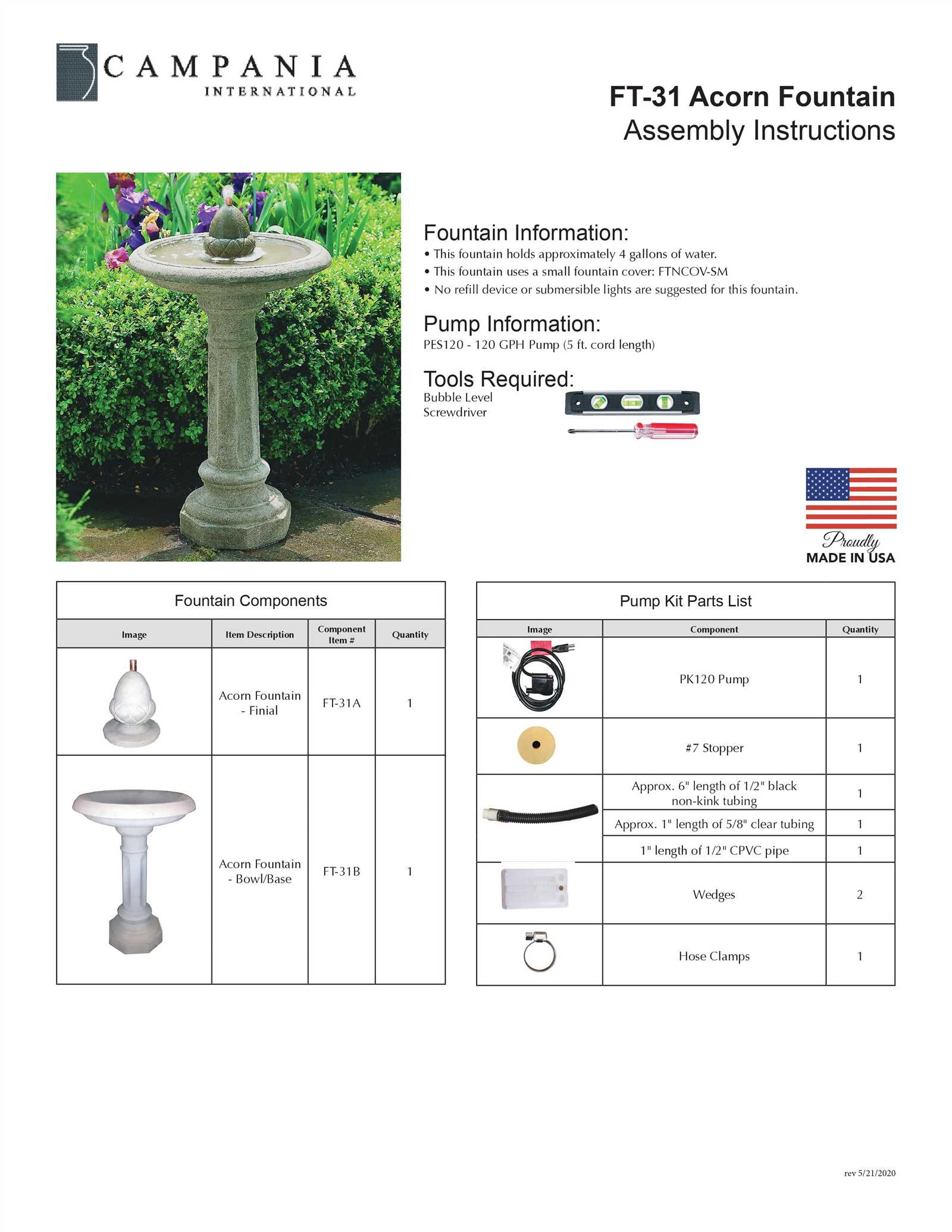 acorn wash fountain parts diagram