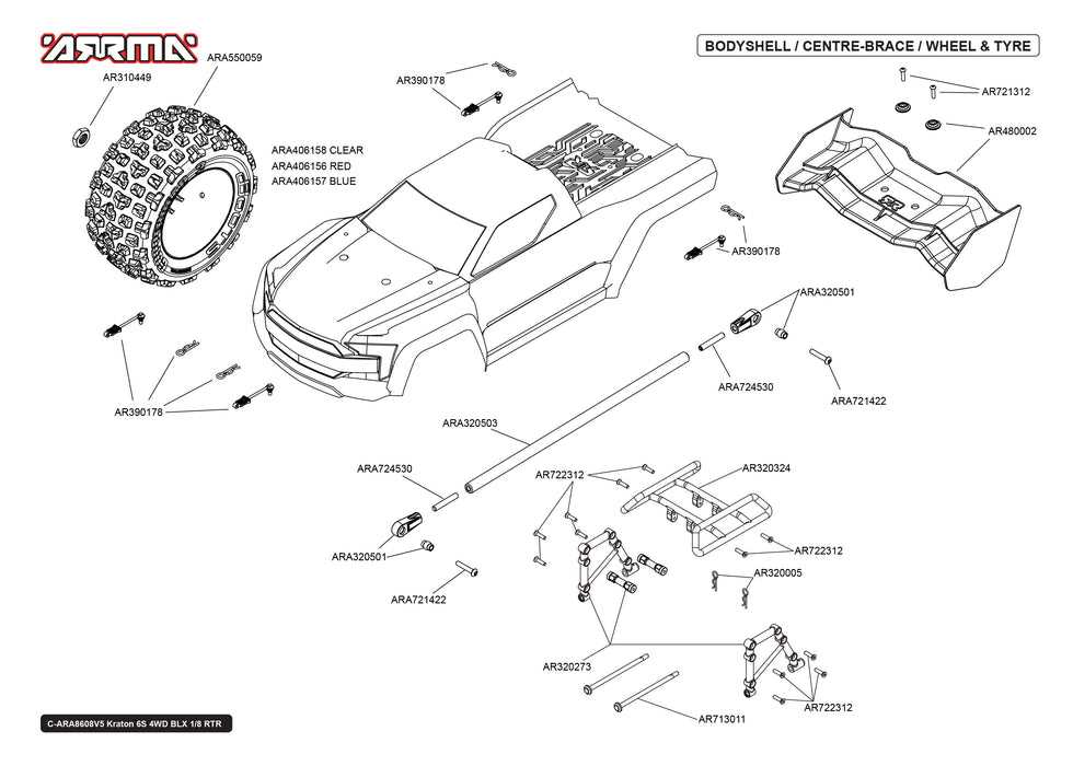 arrma kraton 6s exb parts diagram