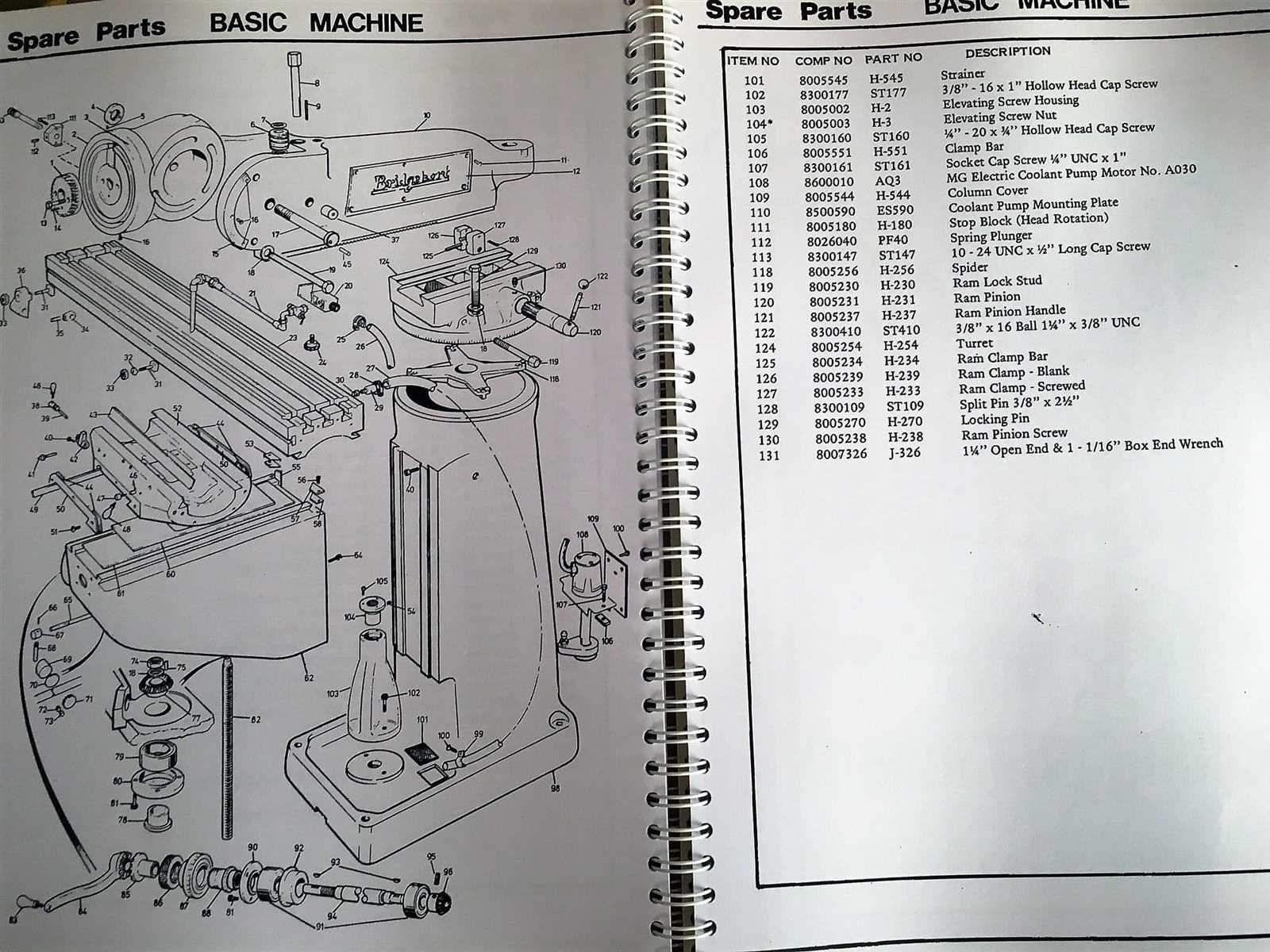 bridgeport milling machine parts diagram