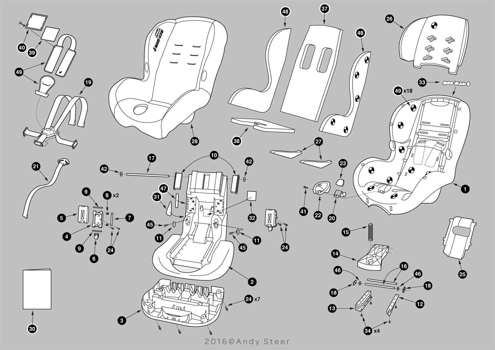 infant car seat parts diagram