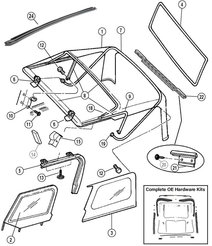 jeep wrangler yj soft top parts diagram