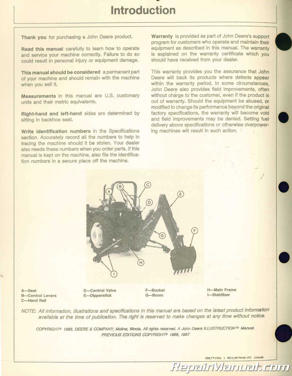 john deere 7 backhoe parts diagram