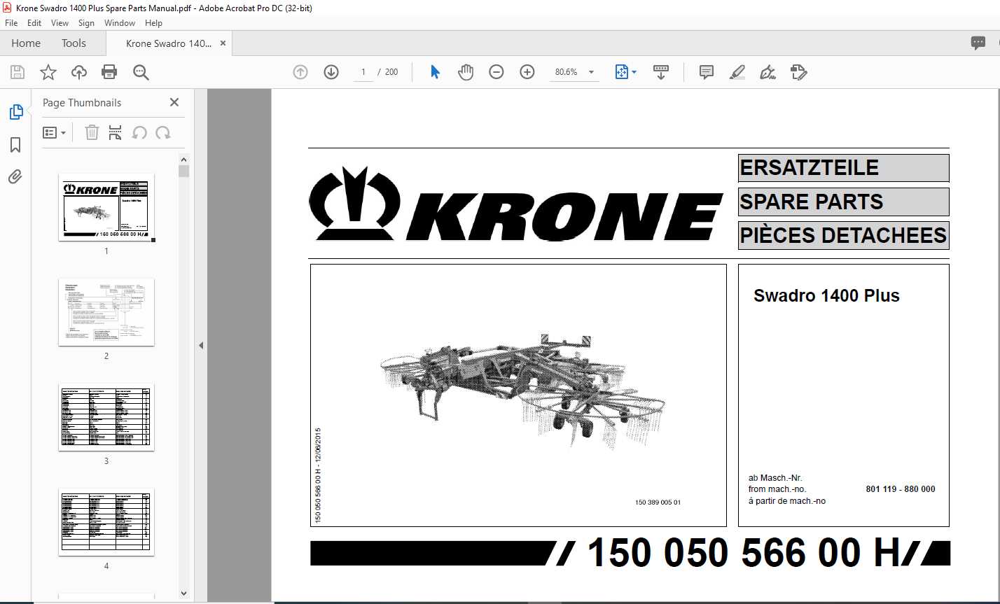 krone tedder parts diagram