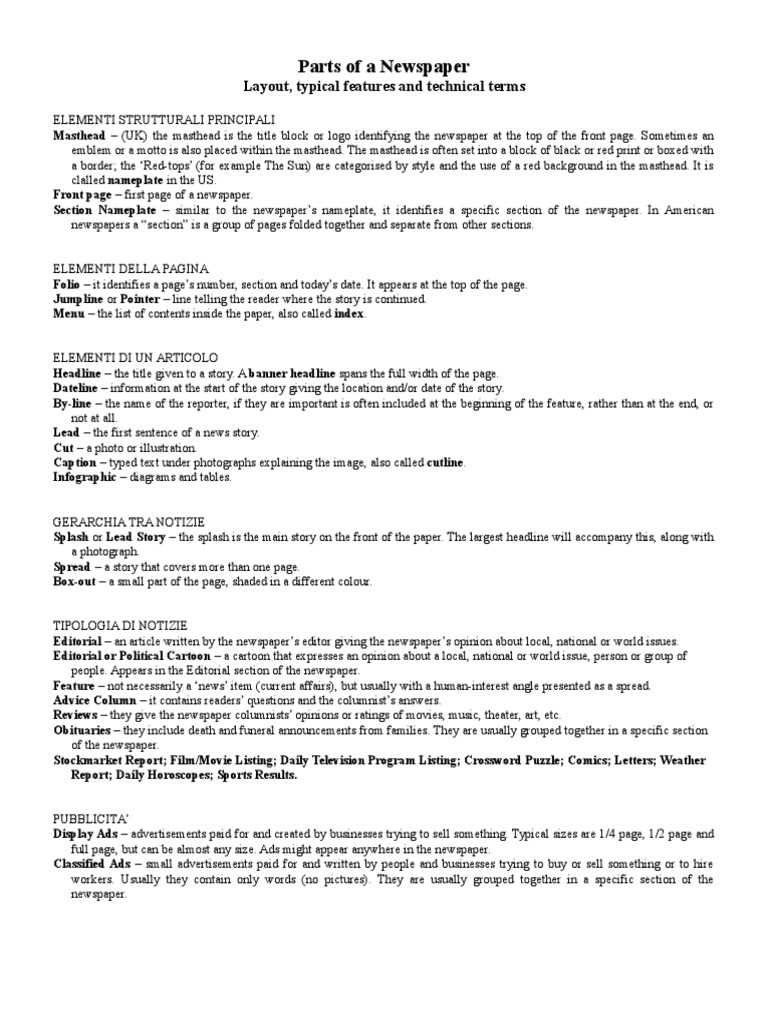 label parts of a newspaper front page diagram