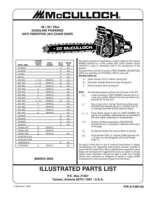 mcculloch mac 110 parts diagram