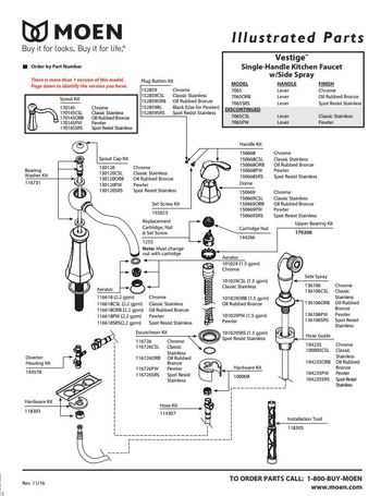 moen single handle kitchen faucet parts diagram