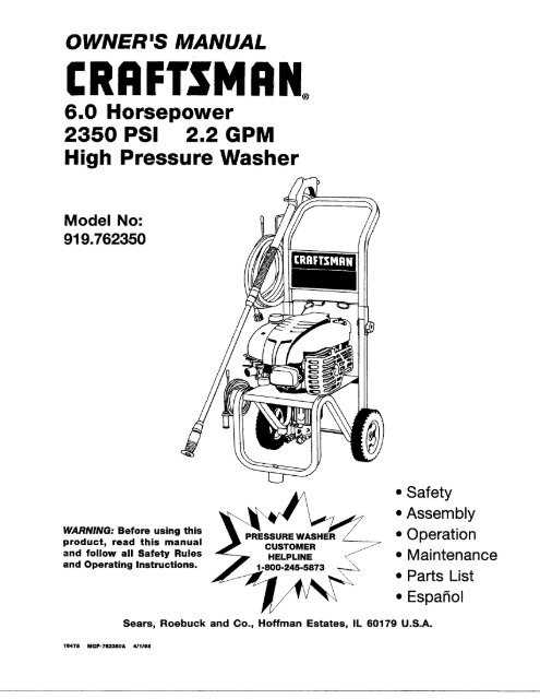 craftsman pressure washer parts diagram