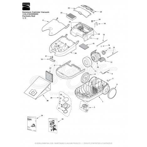 canister vacuum kenmore vacuum model 116 parts diagram