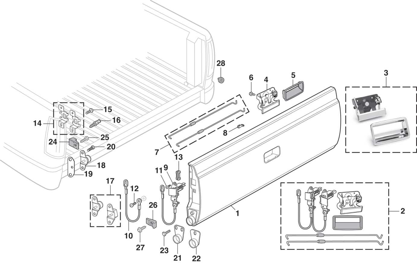 chevy s10 tailgate parts diagram