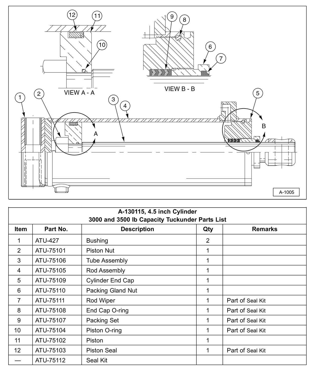 diagram hydraulic cylinder parts