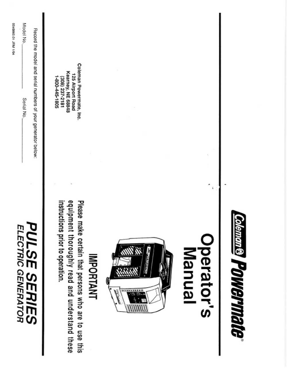 coleman generator parts diagram