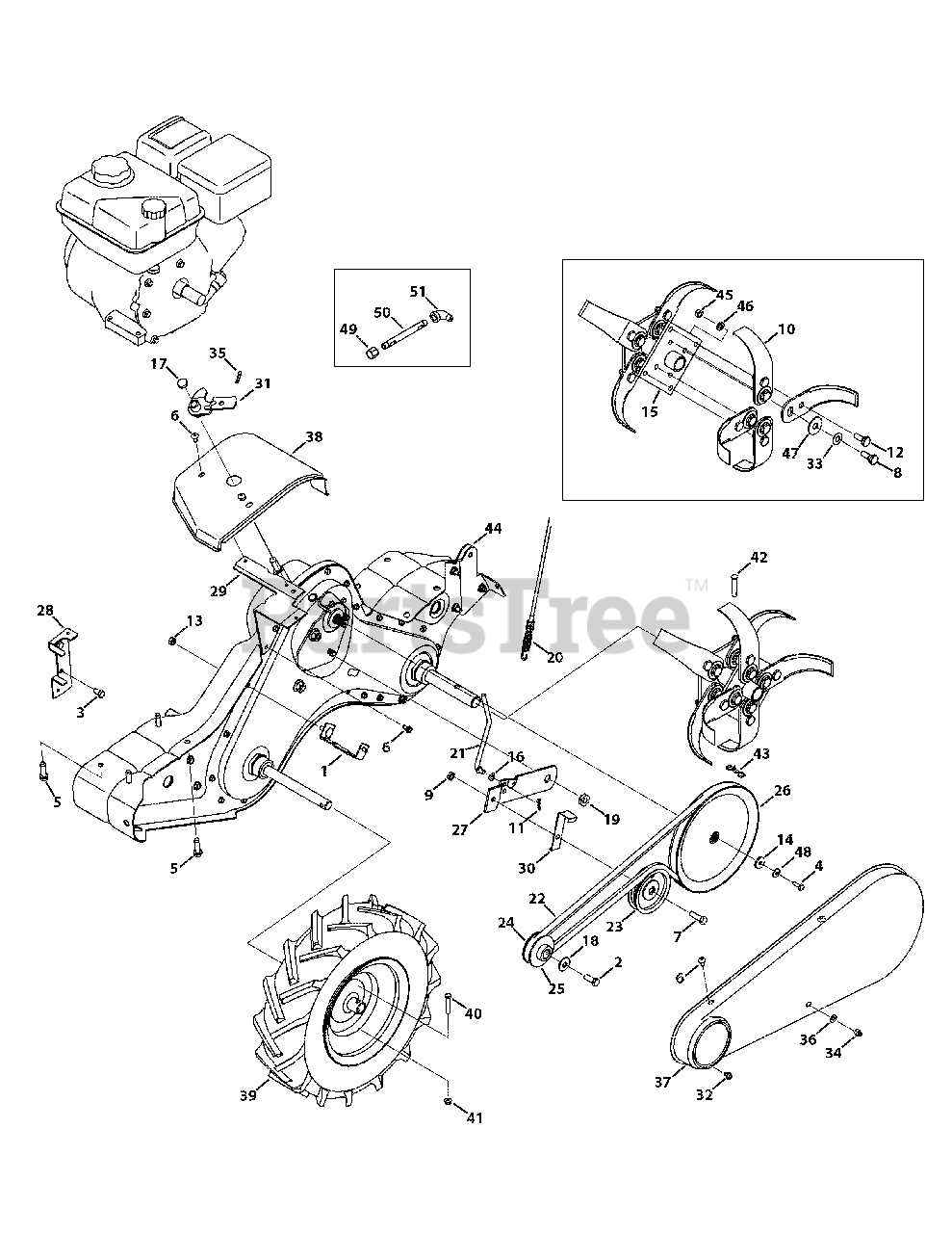 craftsman front tine tiller parts diagram