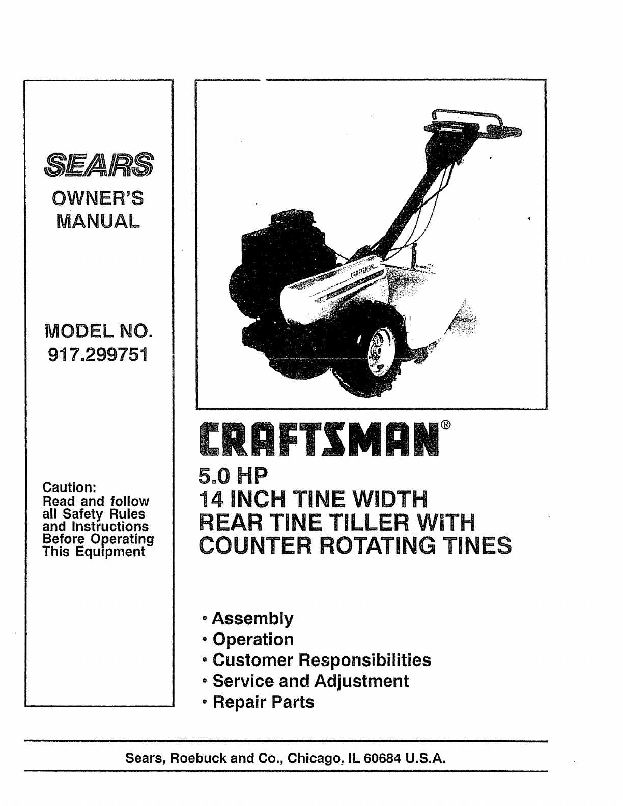 craftsman tiller   model 917 parts diagram