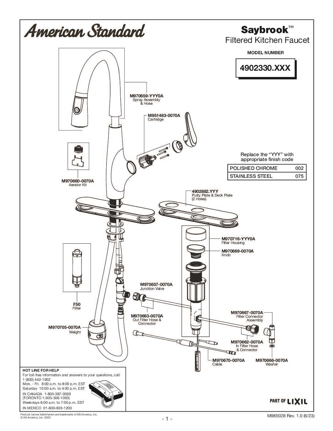 american standard faucet parts diagram