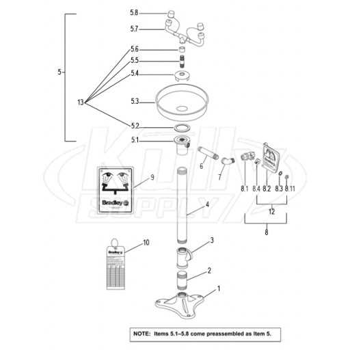 bradley eyewash parts diagram