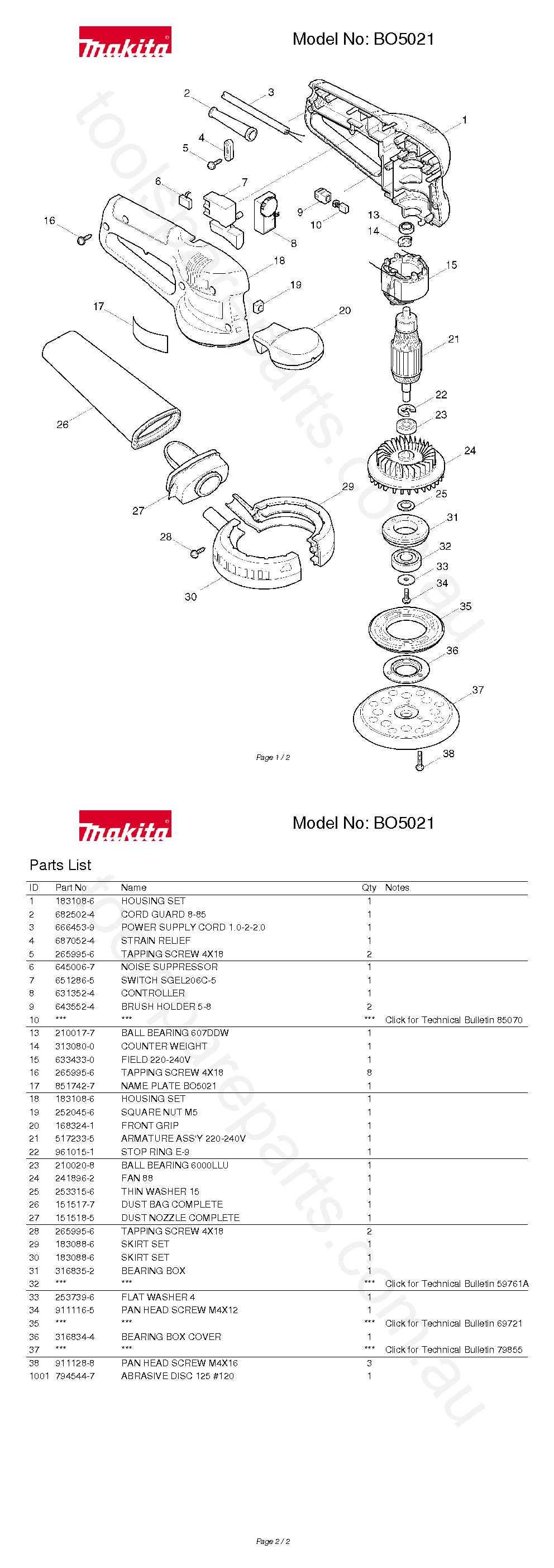 makita bo5010 parts diagram