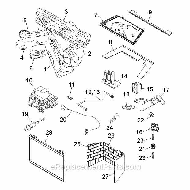 gas fireplace insert parts diagram