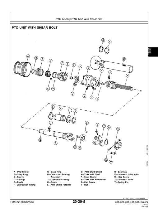 john deere 335 round baler parts diagram