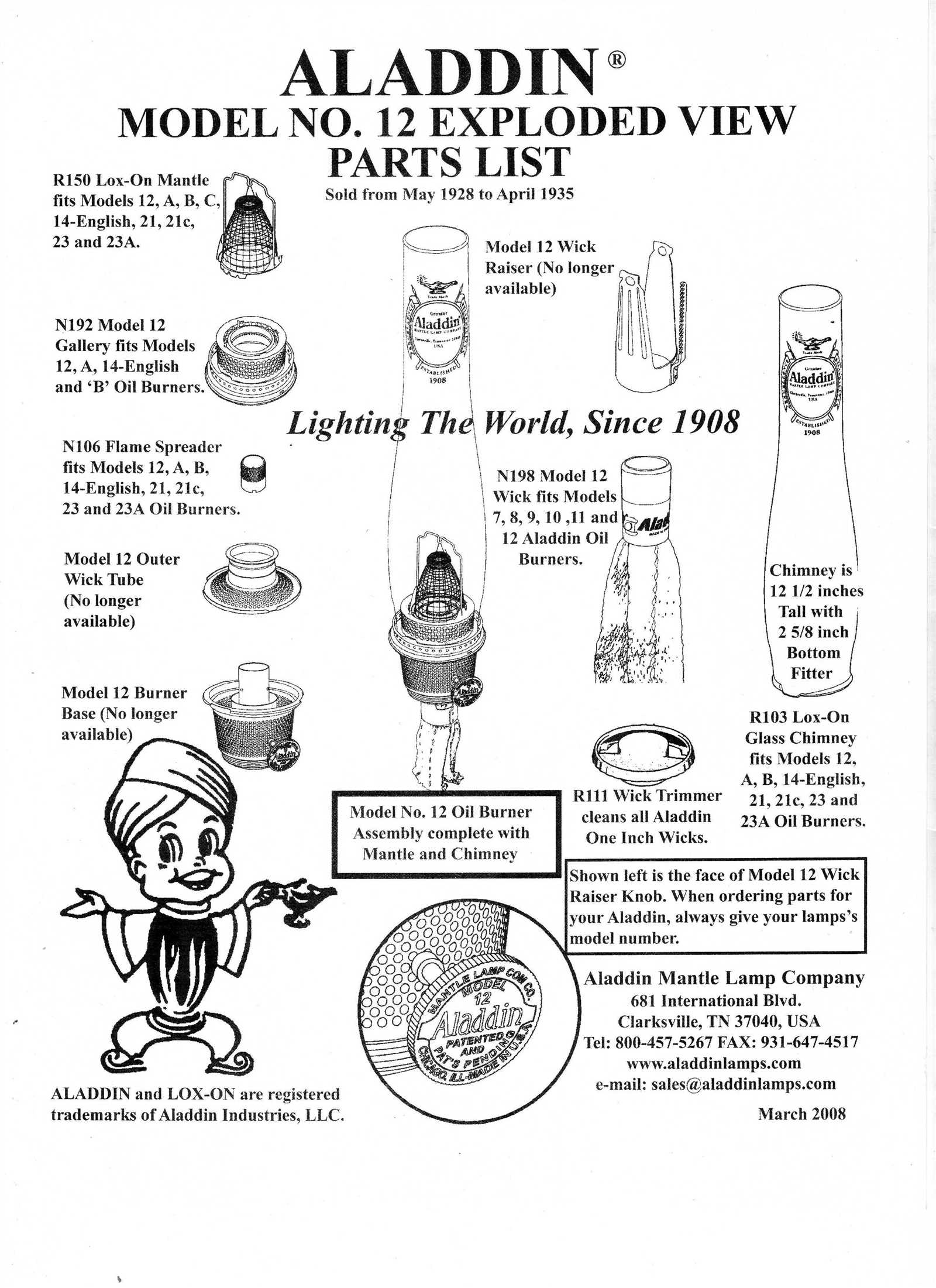 aladdin lamp parts diagram