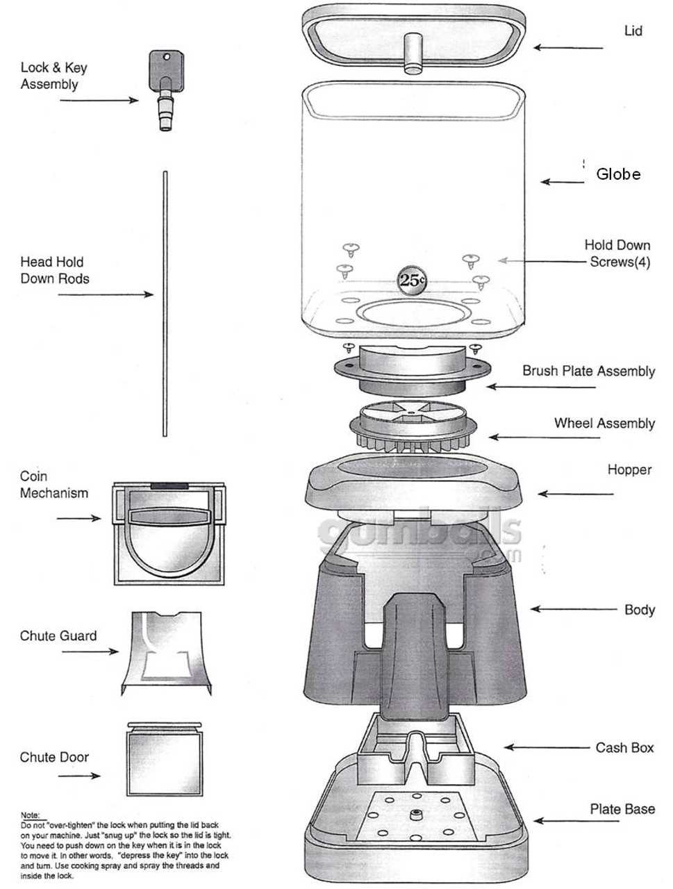 gumball machine parts diagram