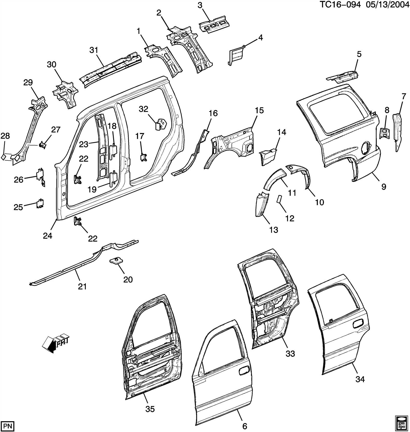 gmc sierra body parts diagram