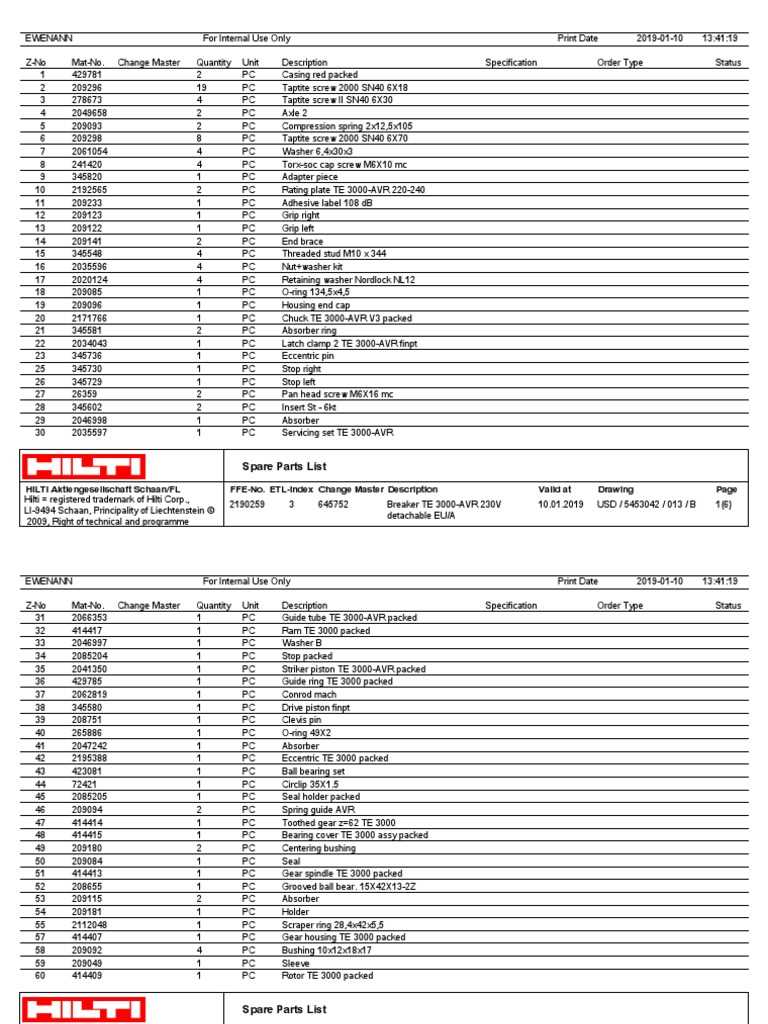 hilti te 3000 parts diagram