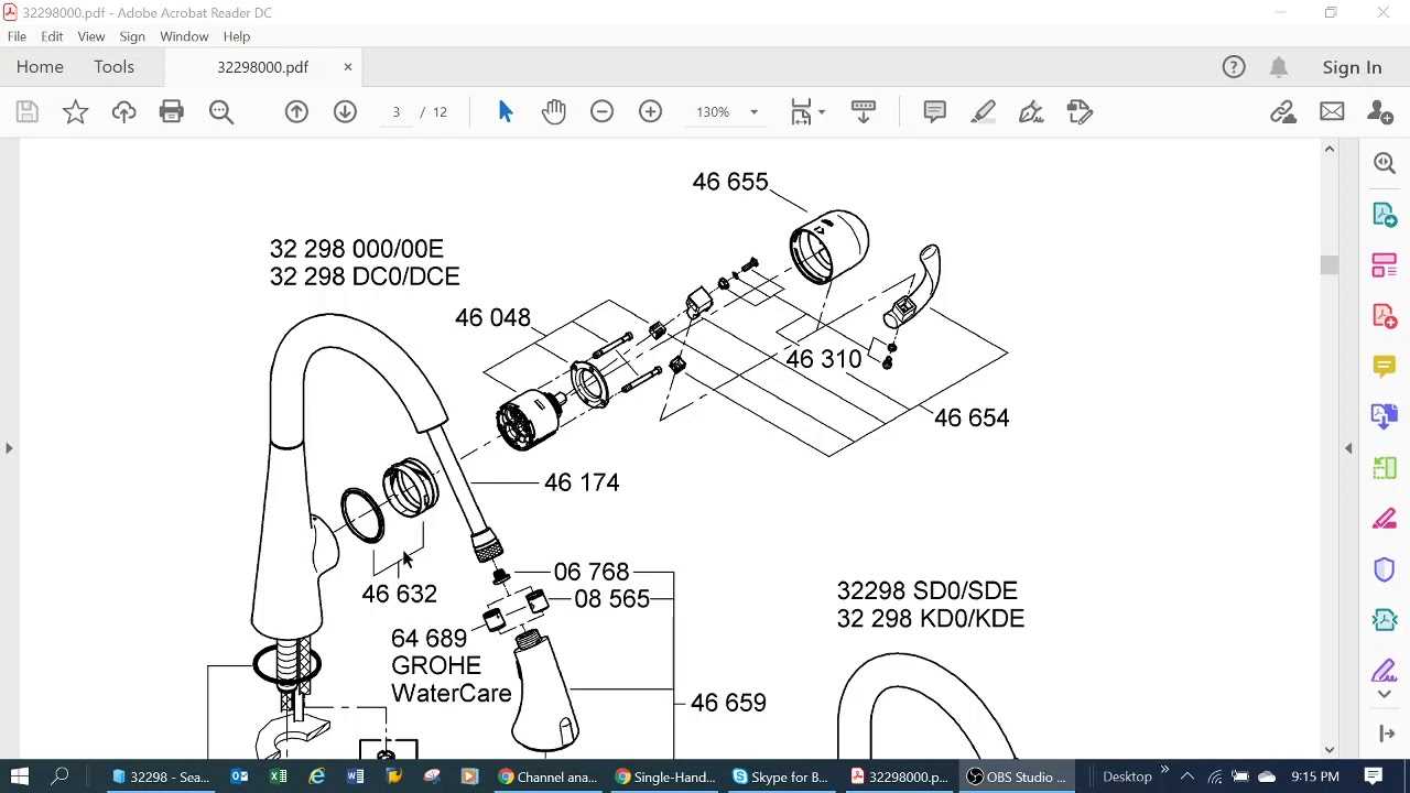 grohe bridgeford parts diagram