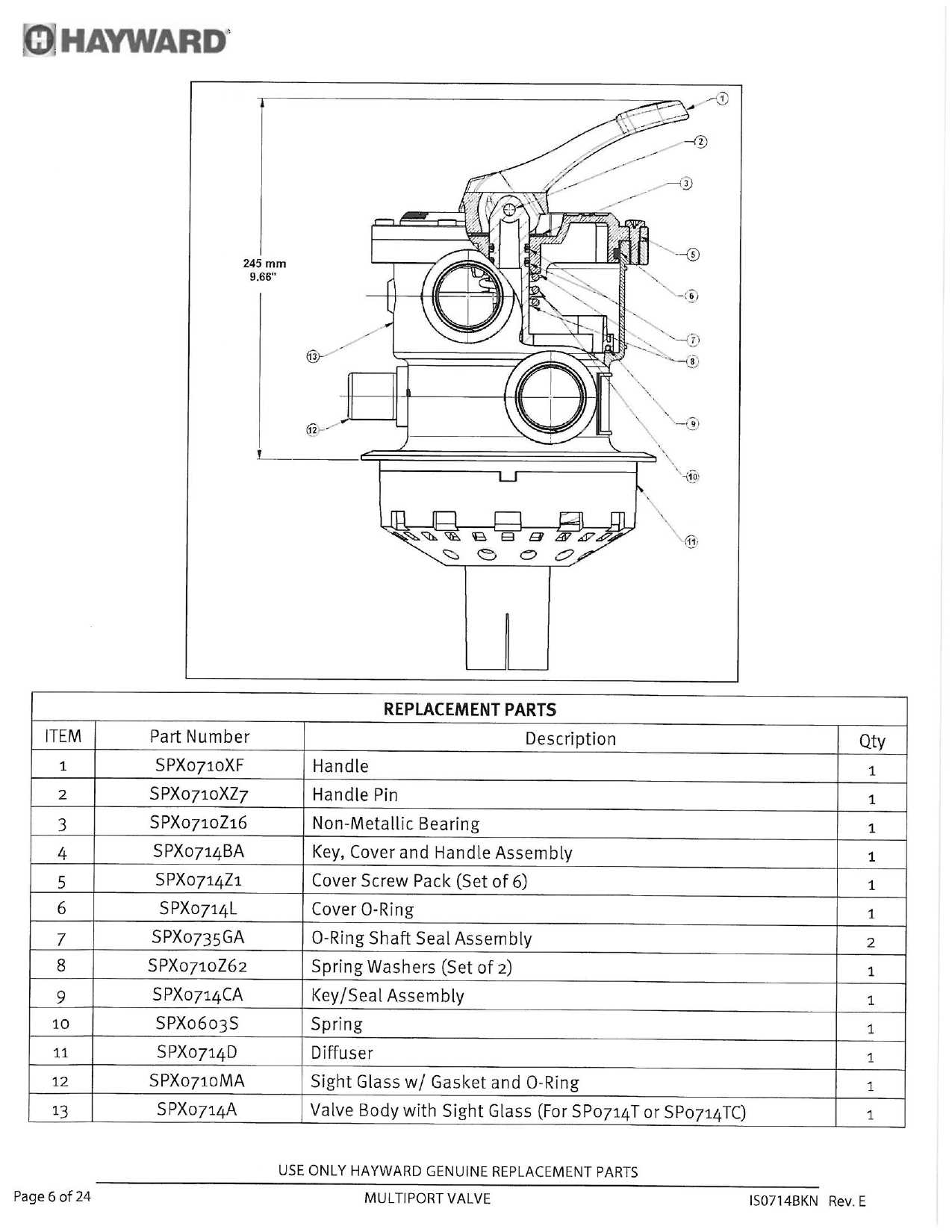 hayward vari flo valve parts diagram