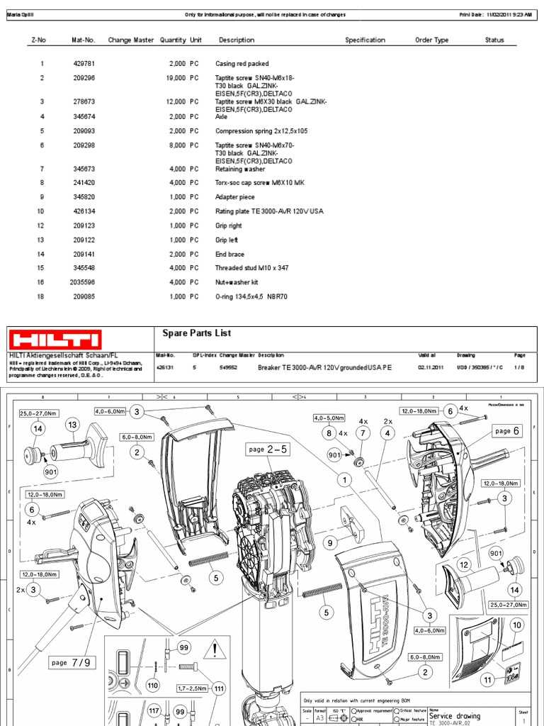 hilti te 3000 avr parts diagram