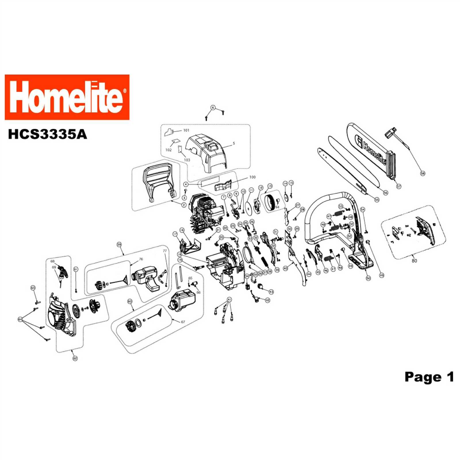 homelite chainsaw parts diagram