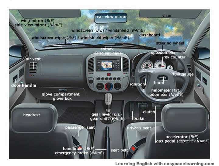 inside car parts names with diagram