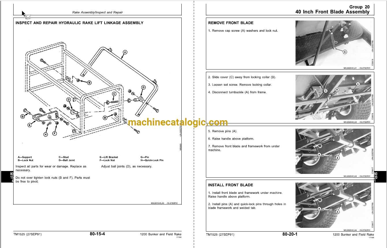 john deere 1200a bunker rake parts diagram