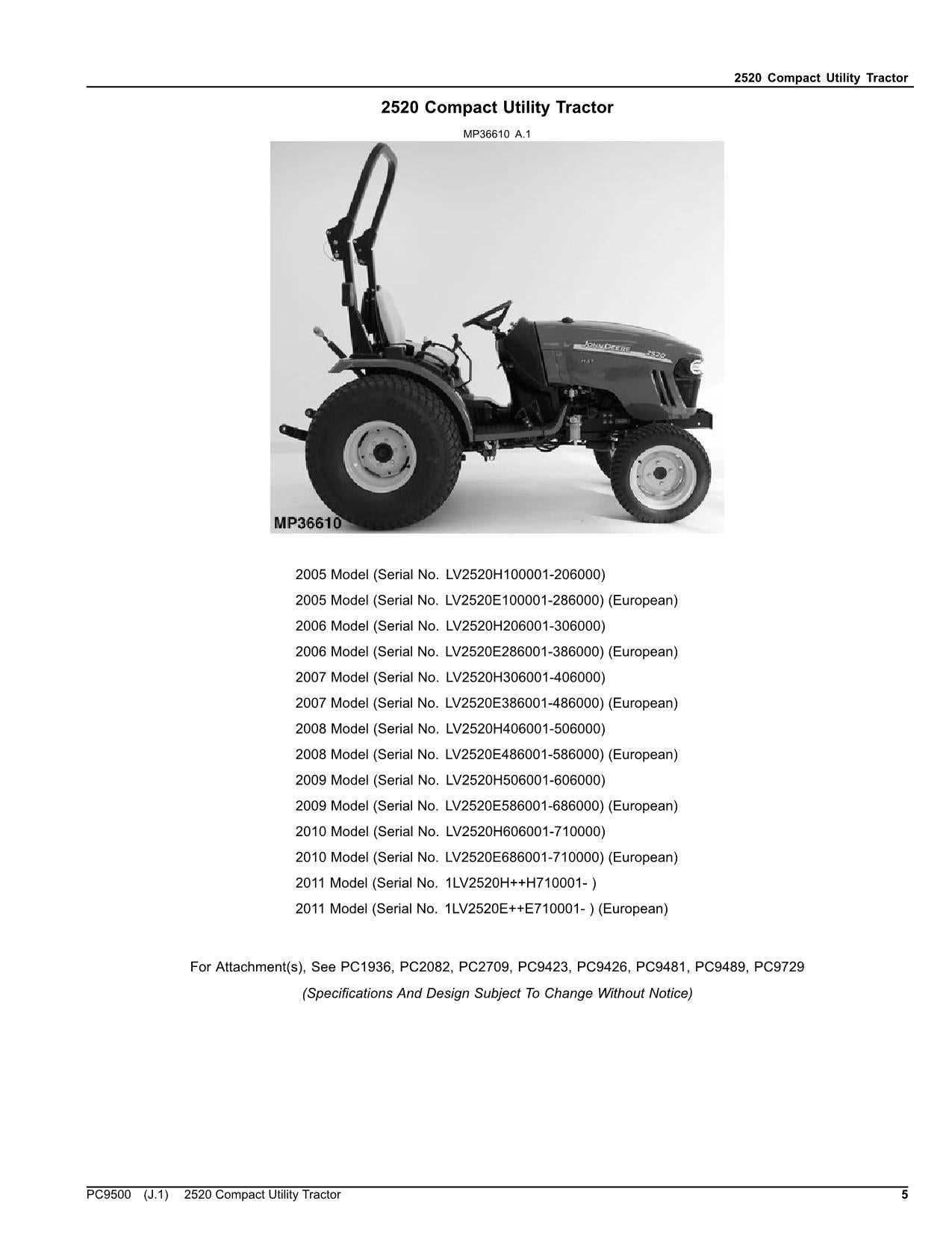 john deere 2520 parts diagram