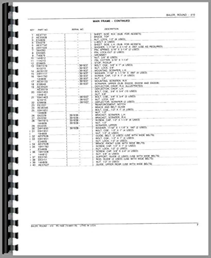 john deere 410 baler parts diagram