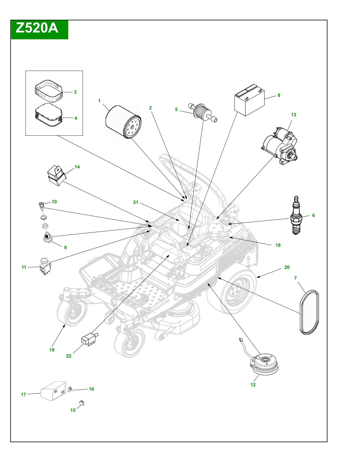 john deere z520a parts diagram