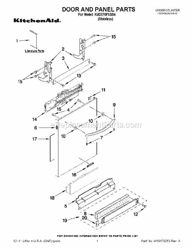 kitchenaid superba dishwasher parts diagram