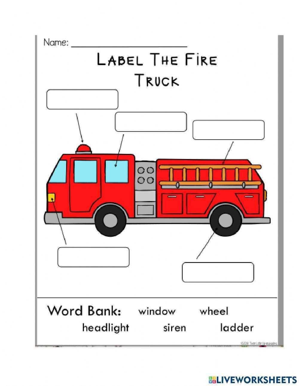 labelled parts of a fire truck diagram