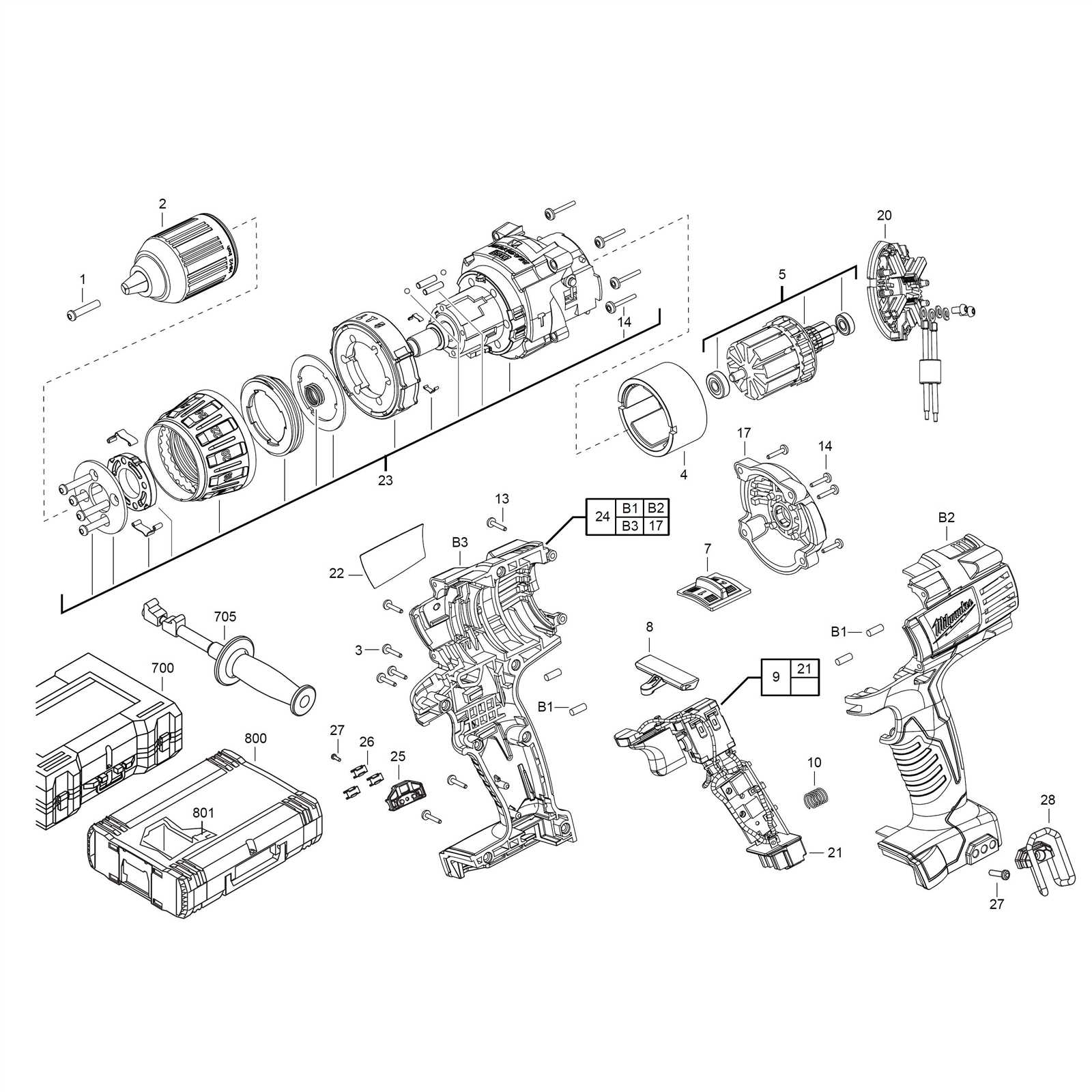 milwaukee mag drill parts diagram