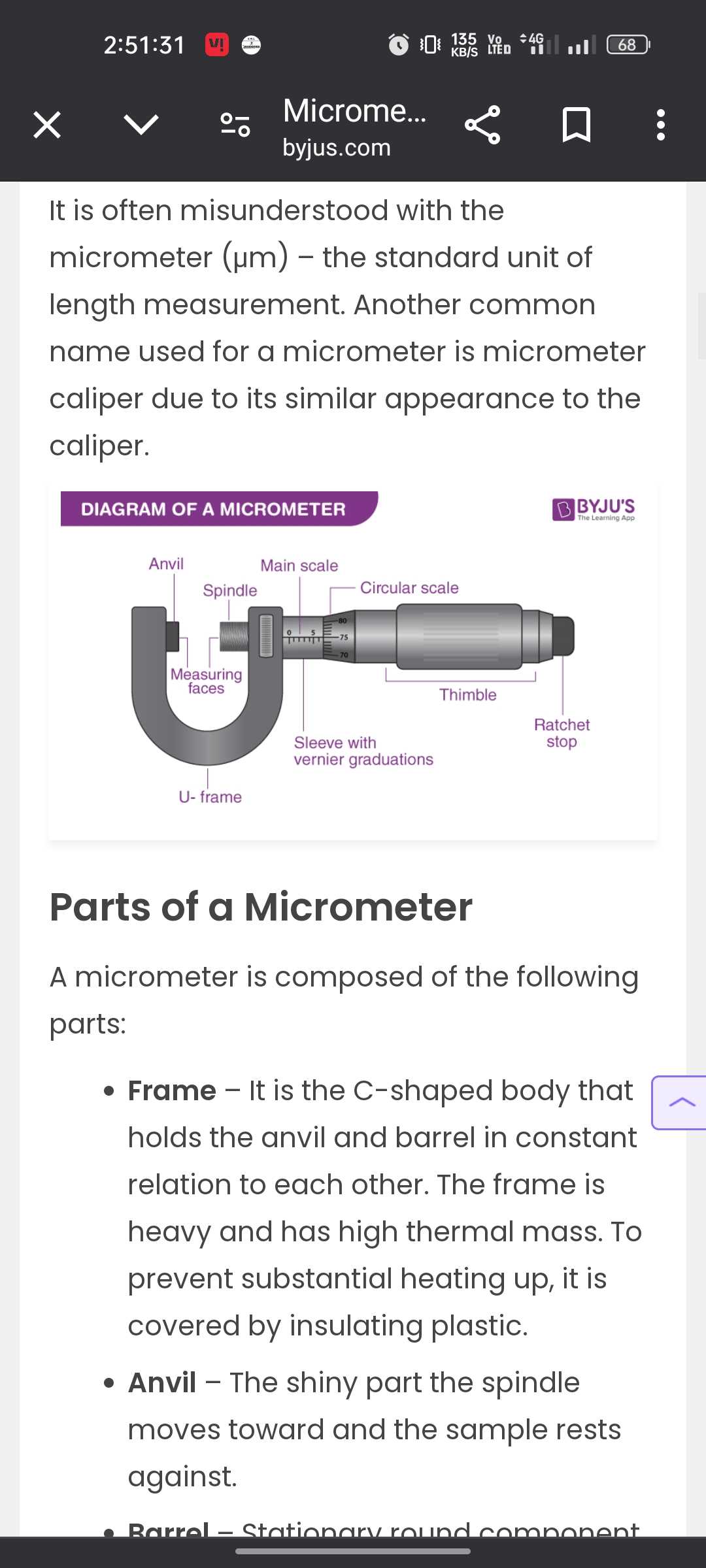 micrometer parts diagram