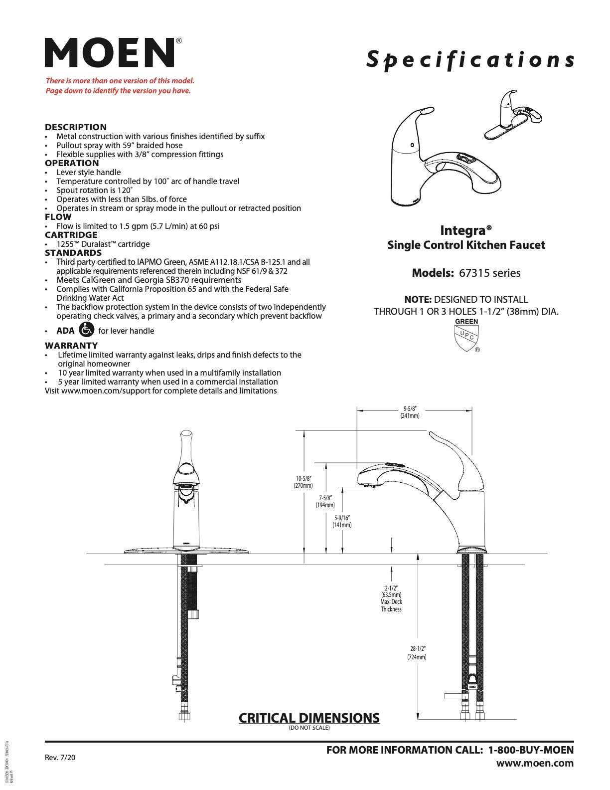 moen single handle kitchen faucet parts diagram