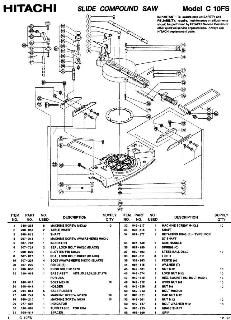 compound mitre saw parts diagram