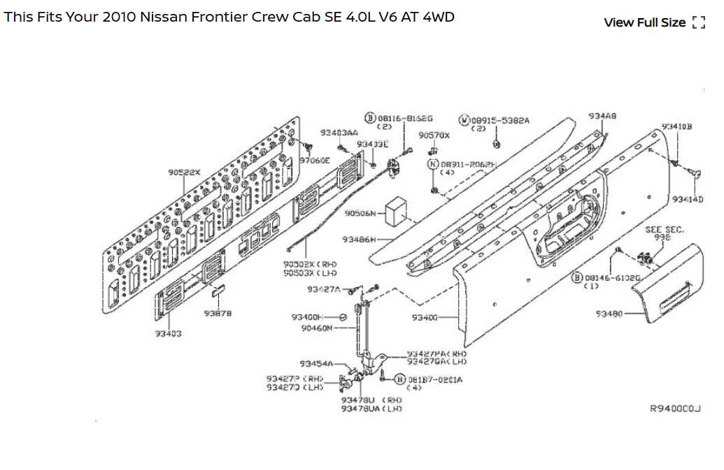 nissan frontier tailgate parts diagram