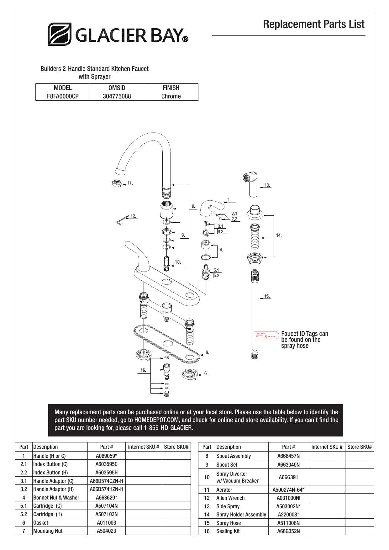 glacier bay kitchen faucet parts diagram