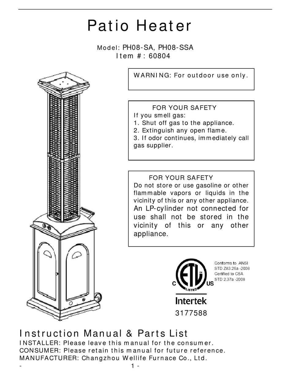 fire sense patio heater parts diagram